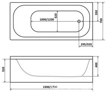 Акриловая ванна "", 170*70 см, без фронтальной панели и ножек ZZ Triton Ультра Щ0000013002