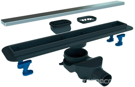 Дренажный канал 800мм, готовый комплект: сифон выход вбок, сухой/гидро затвор, ножки, вставка нерж.сталь, в компл., (цв.хром матовый),  ZZ BelBagno Luce BB-LD-LUCE-80-CR