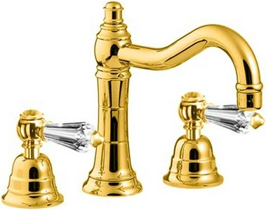 Смеситель для раковины, на 3 отв., Г-образн. излив, с д/к, (цв.золото, ручки SW - Swarovski),  ZZ 3M Old italy 4417 DD + 2 ручки SW - Swarovski DD