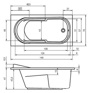 Ванна 140х70см, без ножек/рамы, панелей, слива-перелива, (акрил цв.белый),  ZZ Riho Columbia B004001005