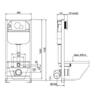 АКЦИЯ  СЕТ: Инсталляция + клавиша хром + подвесной унитаз Best Luxe с микролифтом ZZ Sanita Luxe Универсал 10.702.450.02.10 + BSTSLWH0104