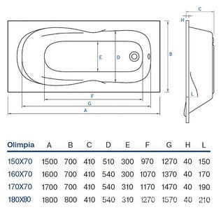 Ванна Olimpia 170x70 Koller Pool olimpia OLIMPIA170X70