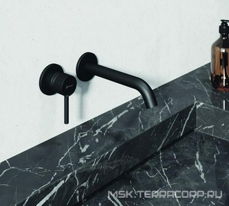 Смеситель для раковины-чаши, встраиваемый в стену  (БЕЗ внутр.арт.38243 ), цв. черный матовый Kludi BOZZ 382443976