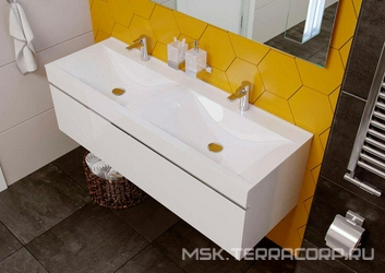 Тумба подвесная 140 см, 2 выдвижны ящика, БЕЗ раковины, цвет белый глянец ZZ Velvex Pulsus tp.PUL.PUL.140.2Y / белый