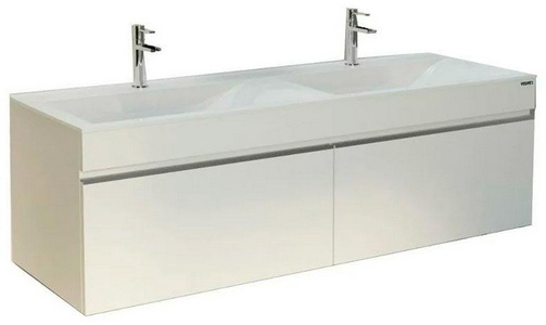 Тумба подвесная 140 см, 2 выдвижны ящика, БЕЗ раковины, цвет белый глянец ZZ Velvex Pulsus tp.PUL.PUL.140.2Y / белый