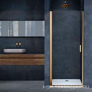 Дверь для душа в нишу, 900хh1950мм, распашная, правая/левая, (стекло 6мм, прозрачное, фурн.цв.браш.золото),  ZZ Vincea Alpha VDP-3AL900CLG