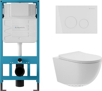 Компл.: унитаз подвесн.,безободк.,525х360мм,цв.белый глянц., сиденье с микролиф,,инстал. д/унитаза, крепёж, клавиша смыва Circulo цв.белый гл.,  ZZ Aqueduto Ovo AQDS019
