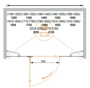 Дверь в нишу 1300 (1280-1320)х1950 мм, вход 550мм, с 2мя неподв.сегментами,"Левая" петли слева, (стекло хром. 6мм, фурн/хром),  ZZ Cezares Bergamo BERGAMO-W-B-13-30+60/40-C-Cr-L