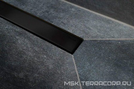 Дренажн.канал 850мм, готов.компл, сифон d50 вых.вбок,48л/мин, затвор(сухой/гидро), мин h монтаж 62мм, 2х стор.вставка цв.черный мат/под плитку, CFL ZZ Bettoserb Confluo Frameless Line 13701322-NEW