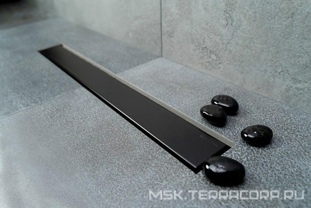 Дренажн.канал 850мм, готов.компл, сифон d50 вых.вбок,48л/мин, затвор(сухой/гидро), мин h монтаж 62мм, 2х стор.вставка цв.черный мат/под плитку, CFL ZZ Bettoserb Confluo Frameless Line 13701322-NEW