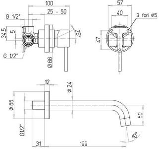 Смеситель для раковины, встраиваемый в стену, излив 199мм, (цв.брашированный никель),  ZZ Paini Cox 78PW208