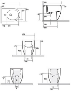 Биде напольное, 370х560мм, с 1 отв.д/смесит., крепёж в компл.,  ZZ Kerasan Flo 312201