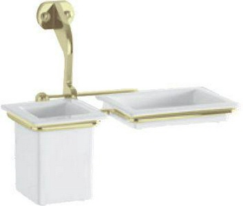 Стакан и мыльница на настенном держателе, (цв.золото),  ZZ Kerasan Waldorf 741191