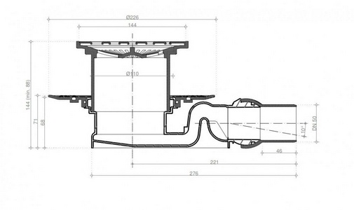 Трап для душа, выпуск гориз.d50мм, (пластик, решетка нерж.сталь), Confluo Standard 15Х15 Tide1 Pestan Standard Dry 13000001