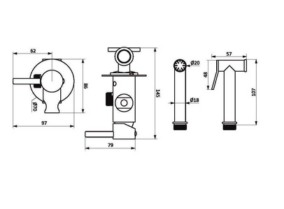 Гигиенический душ Damixa  со смесителем, С ВРУТРЕННЕЙ ЧАСТЬЮ,  черный ZZ Damixa RedBlu Option 217000000