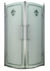 Душевой уголок 900х900хh2020мм, 1/4 круга, R550мм, две распашные двери, (стекло матовое с прозрачным узором, 8мм, фурнит. цв.хром), Retro XX