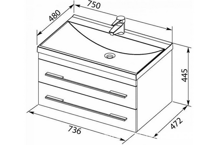 Раковина-столешница Нота-75 для мебели "Верона", "Августа"(без тумбы не продается) ZZ Aquanet Универсал 281221