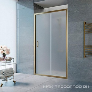 Дверь в нишу , 135*190 см, двухстворчатая раздвижная, профиль бронза, стекло сатин, БЕЗ покрытия, ZZ Vegas Glass ZP ZP TUR NOVO h1900 135 05 10