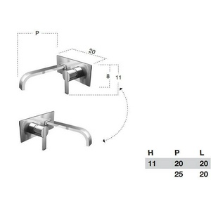 Смеситель для раковины, встраиваемый в стену, излив 250мм, (внешняя часть, без встраиваемой), (цв.хром), Antonio Lupi  ZZ Antonio Lupi Bikappa BK201N Cromo Lucido