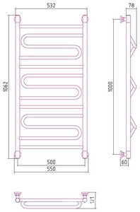 Полотенцесушитель водяной " " 1000*500 мм, Н.Г. подключ. 3/4, комплектующие в комплекте, хром ZZ Сунержа Элегия 00-0205-1050