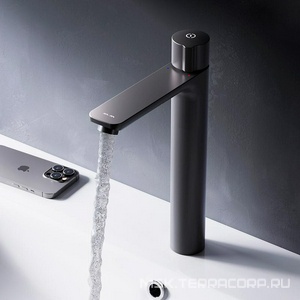 Смеситель для раковины высокий, нажимной, БЕЗ донного клапана, черный матовый AMPM X-Joy F85A92522