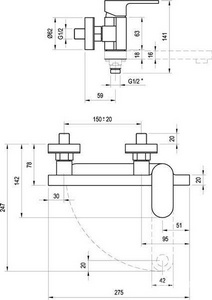 Смеситель для ванны  CR 022.00/150 с поворотным изливом Ravak Chrome X070042