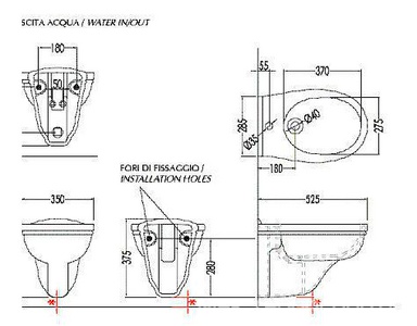 Биде подвесное 350х540мм, с 1 отв. д/смесит.,  KL Devon & Devon Rose IBBID1FSRO