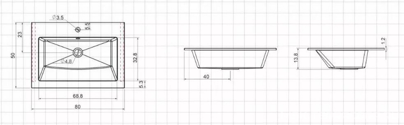 Раковина-столешница  80 см, искуст камень, (без тумбы не продается), цв. белый Aquanet Электра 270158