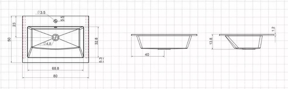 Раковина-столешница  80 см, искуст камень, (без тумбы не продается), цв. белый Aquanet Электра 270158