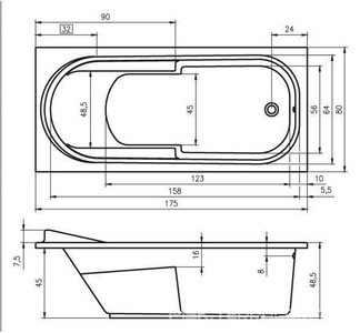 Ванна 150х75см, без ножек/рамы, панелей, слива-перелива, (акрил цв.белый),  ZZ Riho Columbia B002001005