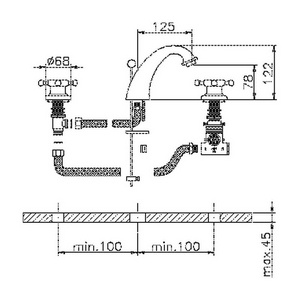 Смеситель для раковины на 3 отв., термостат, с д/к, (цв.бронза),  ZZ Huber Victorian VTT7101027