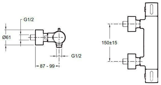 Смеситель термостатический настенный CUFF для душа, хром ZZ Jacob Delafon Cuff E37035-CP