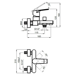 Смеситель для ванны/душа, без аксессуаров, цвет черный матовый Azario Treya AZ-156805024