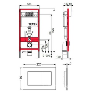Комплект для установки подвесного унитаза,(застенный модуль,крепёж,прокладка звукоизол.,панель 2-го смыва TECEnow пластик цв.БЕЛЫЙ глян), 2.0 Tece TECEbase 9400413