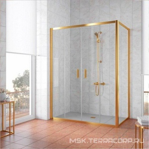 Душевое ограждение  CHN NOVO 200x100 h190 09 01, профиль золото, стекло прозрачное 6 мм, покрытие BriteGuard, ZZ Vegas Glass ZP+ZPV ZP+ZPV CHN NOVO 200x100 h190 09 01 схема 1399 / BriteGuard