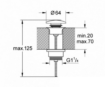 Пробка для сливного отверстия раковин, универсальная, нажимная Up & down, G 1 1/4, h20-70мм, (крышка керамика цв.Bruno Matt), Kerasan ZZ Kerasan Универсал 923388