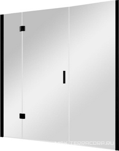 Дверь в нишу  180x190 см, левая, одностворчатая распашная, с двумя неподвижными элементами, профиль черный, стекло прозр, ZZ Vegas Glass AFP-F AFP-F LUX 180 02М 01 L