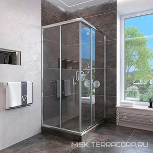 Душевой уголок 900x900x1850 мм,1/4 круга (раздвижные двери из центра) стекло-прозрачное, профиль хром, ZZ Veconi RV RV113-90-01-C4