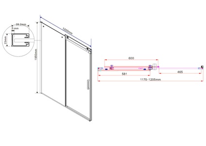 Дверь для душа, в нишу 1200хh1950мм, раздвижная, 1 дверь, 1 неподв.секция, правая/левая, (стекло тонированное 8мм, фурн.цв.черный матовый),  ZZ Vincea Como VPS-1C120CGB