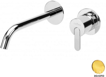 Смеситель для раковины, встраиваемый в стену, излив 230мм, ВНЕШНЯЯ ЧАСТЬ БЕЗ ВСТРАИВАЕМОЙ арт.INT 140 2NO, (цв.Gold PVD),  ZZ Cezares Leaf LEAF-E-BLI2-L-PO