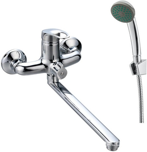 Смеситель для ванны, с поворотным изливом 32,2см, шланг метал.150см, лейка, держатель в компл., (цв.хром),  ZZ Latuno 100 L10009