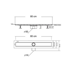 Душевой лоток 800 мм, пропускн.спос-ть 48 л/мин, с перфорир. решеткой, (цв.черный),  ZZ Vincea Say Optima SAY.601.80.B.M.S.NSNGH