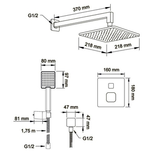 Душевой набор: термостат на 2 выхода (встройка), верхний душ 21см, ручной душ, (цв.хром),  ZZ Swedbe Harmony 5559