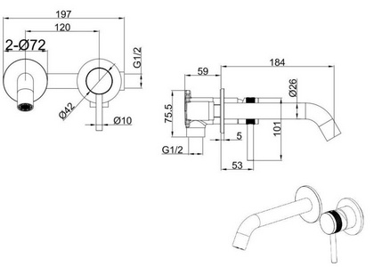 Смеситель для раковины, встраиваемый в стену, излив 195мм, встраив.часть в компл., (цв.браш.никель),  Allen Brau Priority 5.31030-BN