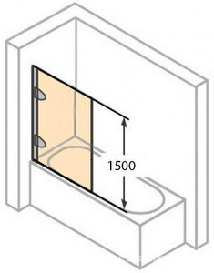 Шторка д/ванной 1-секцион.с неп.cегм, 1200xh1500мм(неп.сегм. 300мм,креп.справа,проф.хром.гл.,cт.проз.8мм Anti-Plaque)Huppe Studio Paris XX Huppe Huppe 2003 PT0439C91322