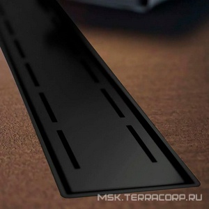 Водоотводящий желоб 650 мм LINE - с боковым сливом D 40, с решеткой под плитку, цв. черный, ZZ Veconi Универсал V650LB