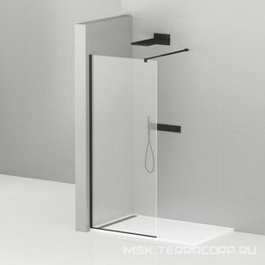 Душевая перегородка 1200хh1950мм, правая/левая, (стекло прозрачное 8мм, поперечный кронштейн 700-1050мм, фурнит. цв.черный),  ZZ Cezares Liberta LIBERTA-L-1-120-C-NERO