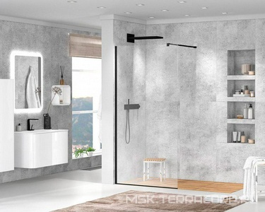 Душевая перегородка 1200хh1950мм, правая/левая, (стекло прозрачное 8мм, поперечный кронштейн 700-1050мм, фурнит. цв.черный),  ZZ Cezares Liberta LIBERTA-L-1-120-C-NERO