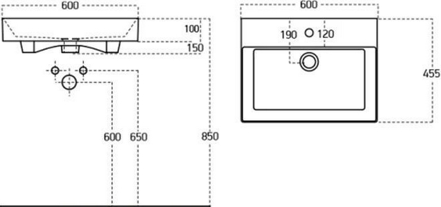 Раковина-столешница 60 см (без тумбы не продается), цв белый Aquanet Бруклин 198206
