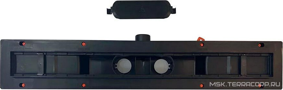 Водоотводящий желоб 650 мм MCH, боковой выпуск, комбинированный затвор, сливом D 40, с решеткой под плитку, цв. черный, ZZ Veconi Универсал V650KB